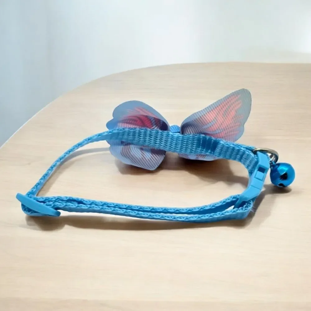 Aqua Butterfly Cat Collar Bell Bow Breakaway Buckle Nylon One Size Adjustable
